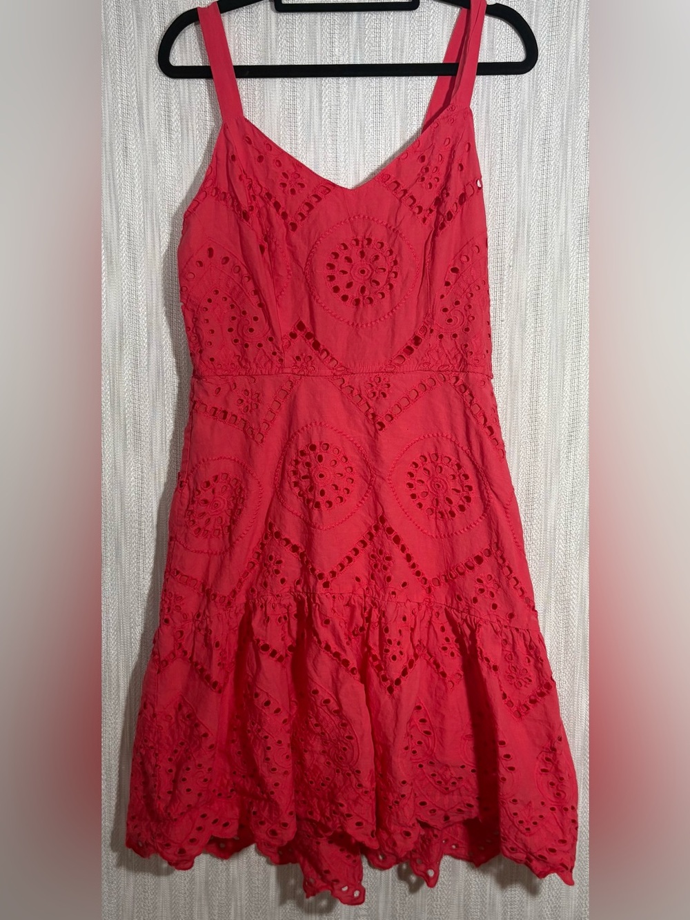 Sleeveless Red Eyelet Mini Dress